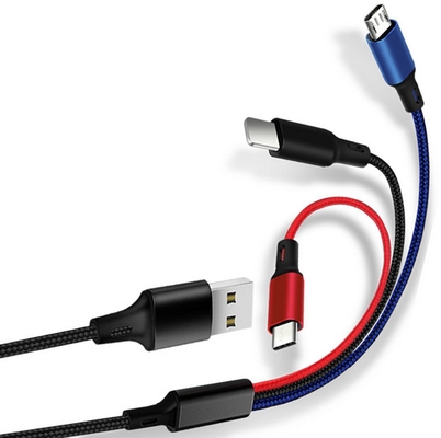 3'ü 1 Arada 2.4A USB Şarj Veri Kablosu Tip C Çok Bağlantı Noktalı İşlev OEM ODM