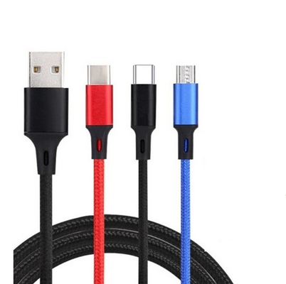 3'ü 1 Arada 2.4A USB Şarj Veri Kablosu Tip C Çok Bağlantı Noktalı İşlev OEM ODM