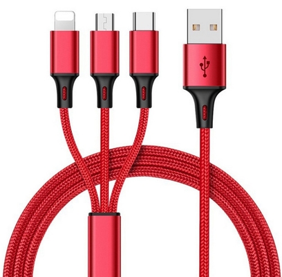 3'ü 1 Arada 2.4A USB Şarj Veri Kablosu Tip C Çok Bağlantı Noktalı İşlev OEM ODM
