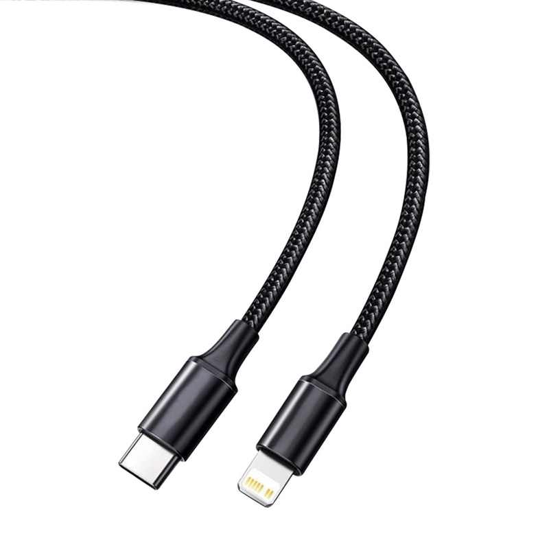 Naylon Örgülü Kapaklı Siyah Renkli USB Hızlı Şarj Kablosu 10Gbps Aktarım Hızı