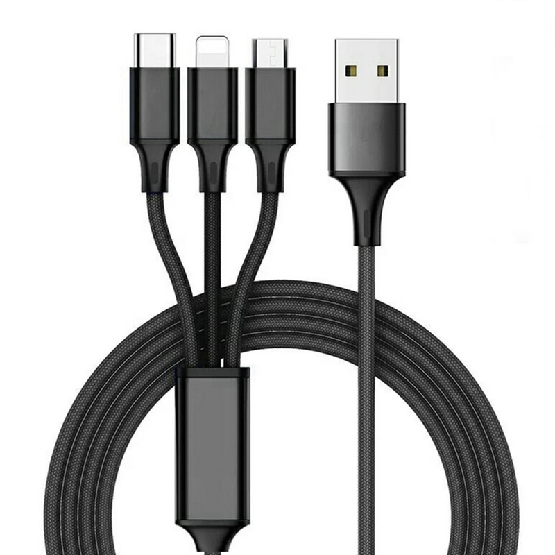 3'ü 1 Arada 2.4A USB Şarj Veri Kablosu Tip C Çok Bağlantı Noktalı İşlev OEM ODM