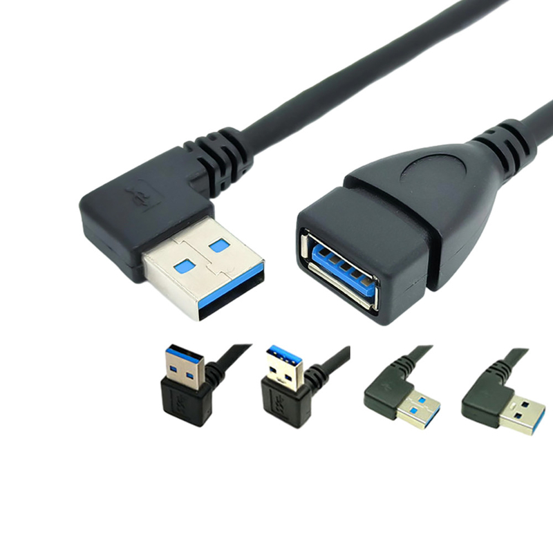 USB 3.0 Erkek - Dişi Adaptörlü 90 Derece Dik Açı USB Şarj Veri Kablosu